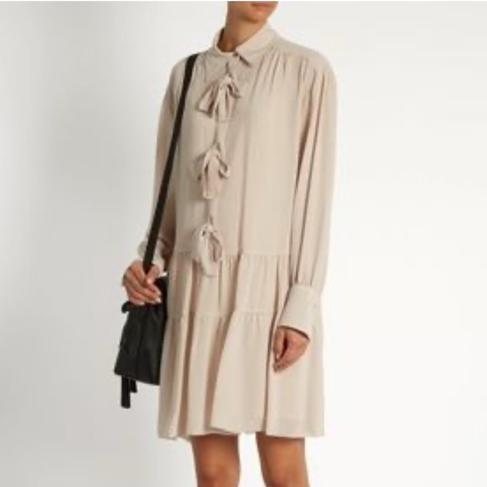 See by Chloé Bow Front Georgette Mini Dress Nude Size 8